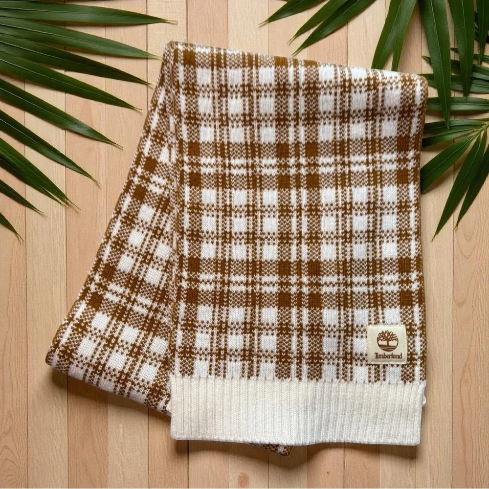 Timberland Plaid Knit Scarf – Tan Caramel & Cream – OS